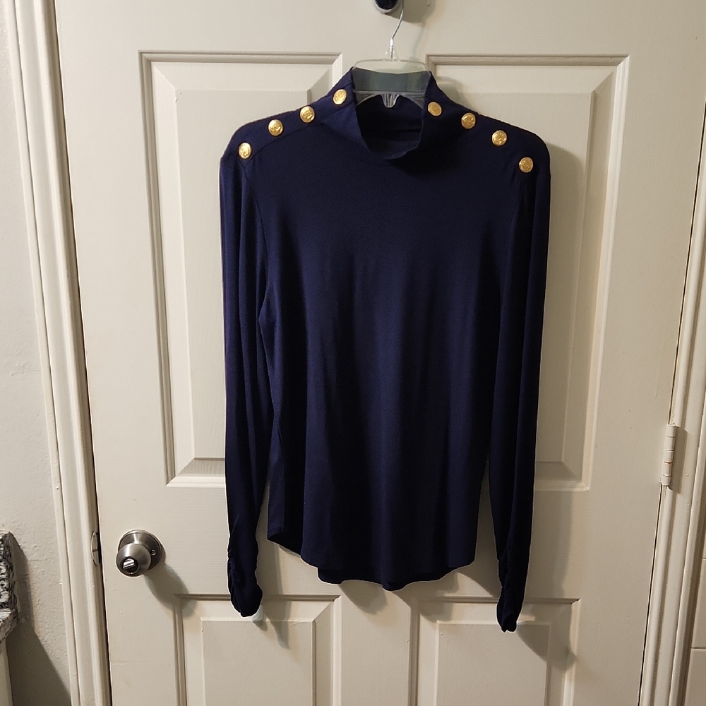 Cupio Navy Blouse with Gold Button Details
